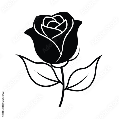 Minimalist black rose silhouette on white background