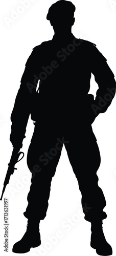 Soldier silhouette holding rifle military beret