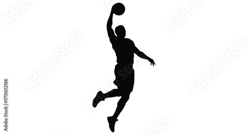 Silhouette of a basketball player in mid air during a jump shot