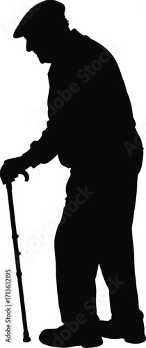 Elderly man with cane walking stick silhouette