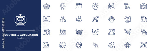 Robotics & Automation Vector Icon - Minimalist Robot, Industrial Automation, Smart Factory & AI Technology Icon Pack