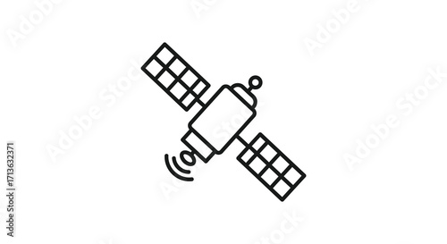 Simple linear illustration of a satellite in outer space with panels