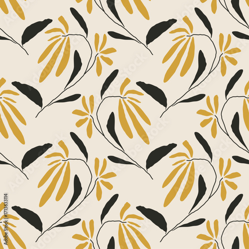 Trendy minimalist seamless botanical pattern with abstract creative hand drawn composition