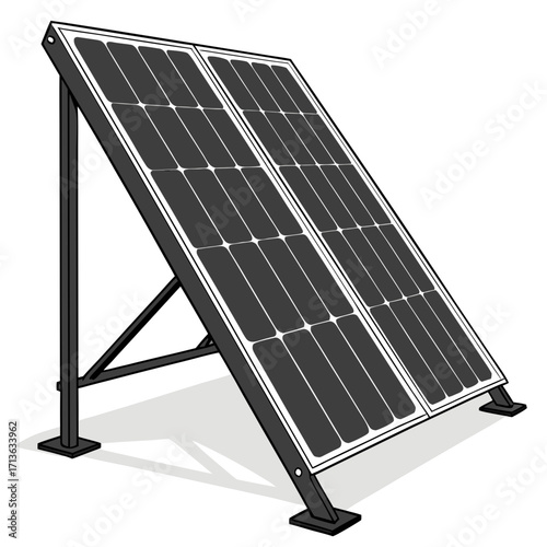 Vector art of two solar panels mounted on a black metal frame