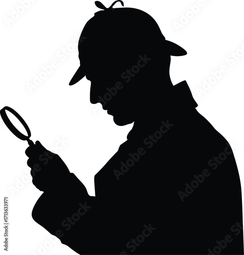Detective examining magnifying glass investigation