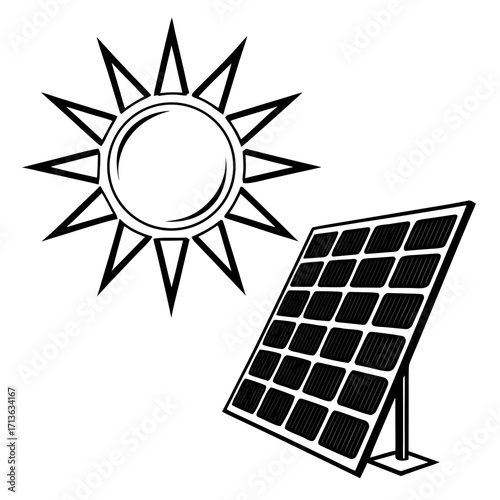 Vector art of stylized sun and solar panel illustration