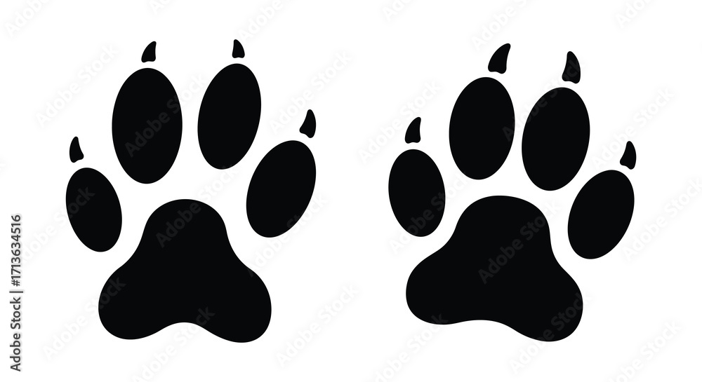 Fototapeta premium Two black animal paw prints displayed on a clean white background