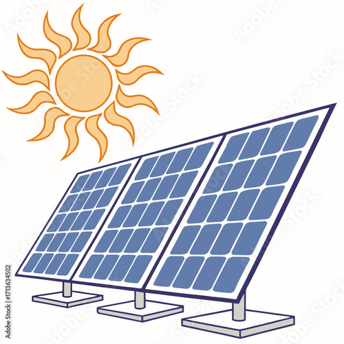 Vector art of solar panels and sun