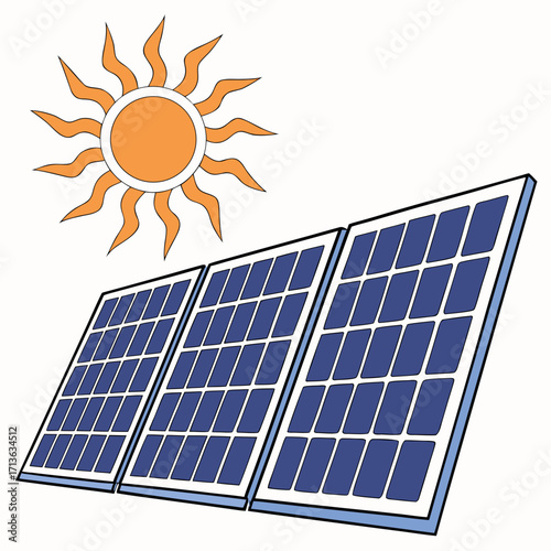 Vector art of solar panels and sun