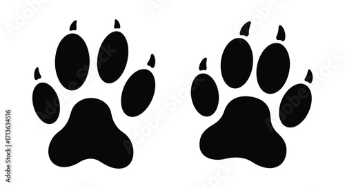 Two black animal paw prints displayed on a clean white background