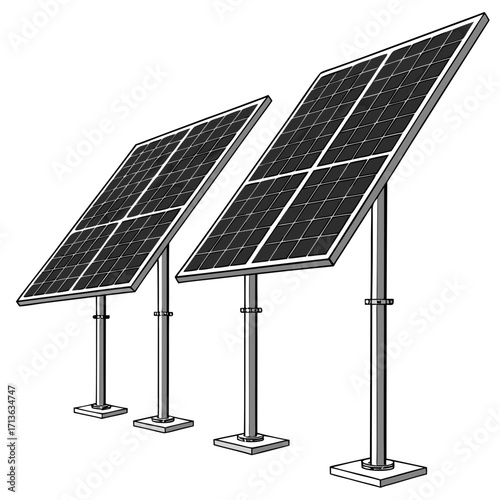 Vector art of two solar panels mounted on poles