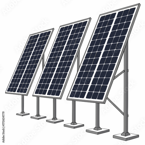 Vector art of three solar panels mounted on metal frames