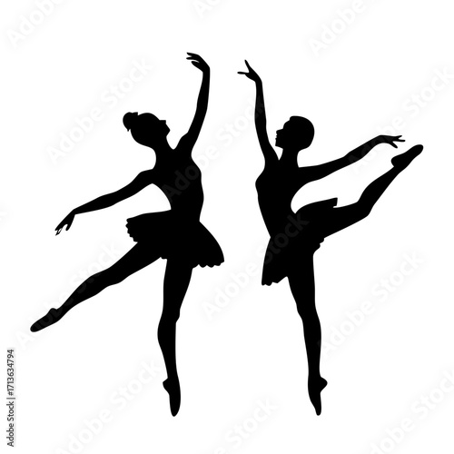 Vector art of two ballet dancers in silhouette performing a graceful pose