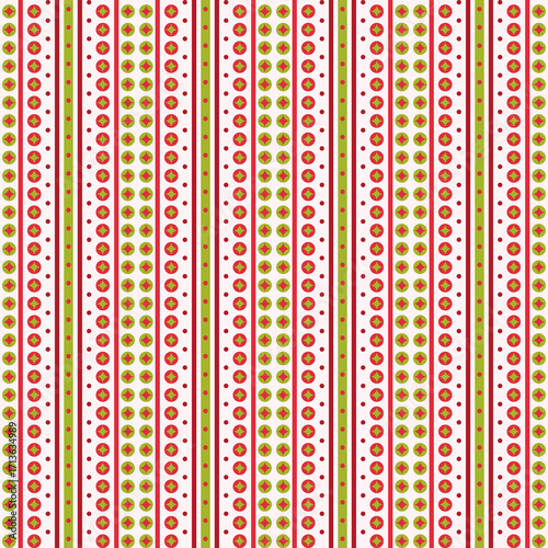 Christmas pattern seamless of geometric ball, dot, stripe in vertical line. Abstract light, birthday, cute, vivid, holidays, modern concept for wrapping paper, card, decor. Vintage Christmas pattern.