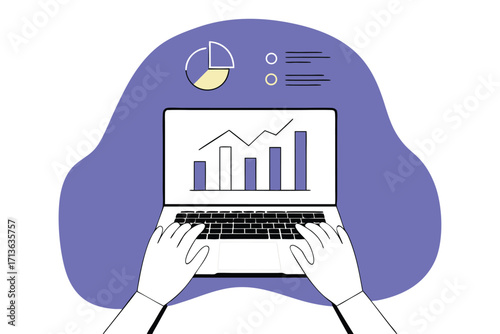Analyze trending business data with laptop graphics for smart strategies and financial planning using modern technology to track progress today