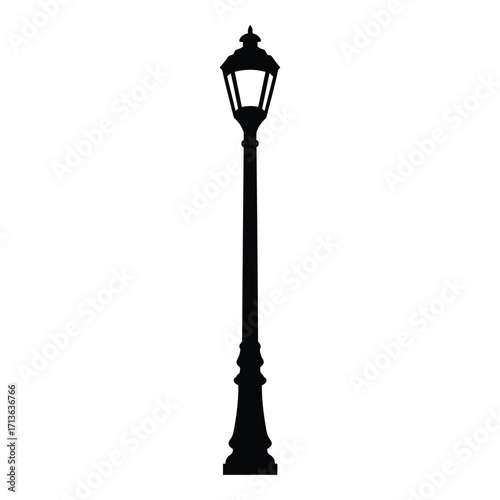 Classic black silhouette of an ornate street lamp post vintage outdoor lighting fixture