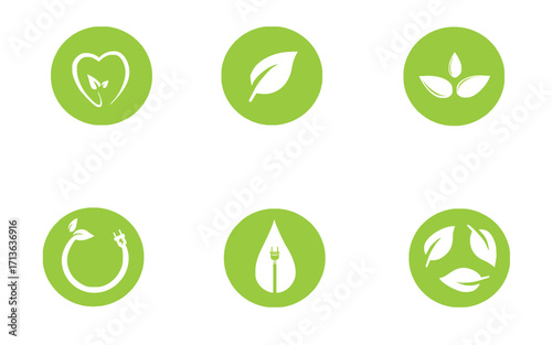 set of editable green energy vector icons, depicting healthcare and sustainability