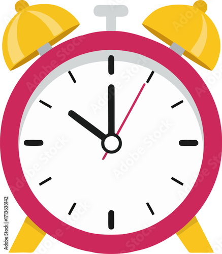 Flat Style Alarm Clock Vector Illustration. Wake Up, Morning, Time.