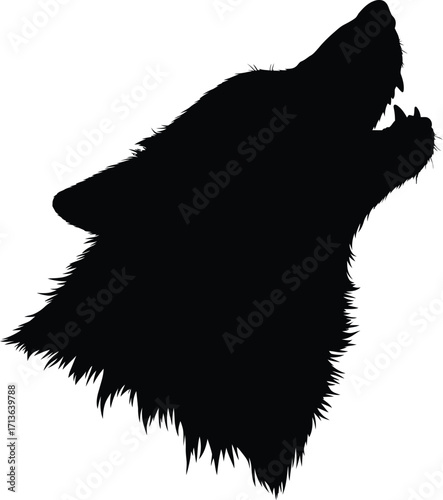 Black wolf head howling vector silhouette