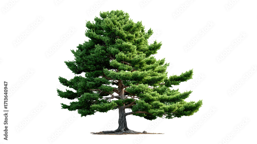 Fototapeta premium Majestic Pine Tree in Isolation: This image showcases a majestic pine tree, standing tall and proud, its lush green needles contrasted against a bright environment.