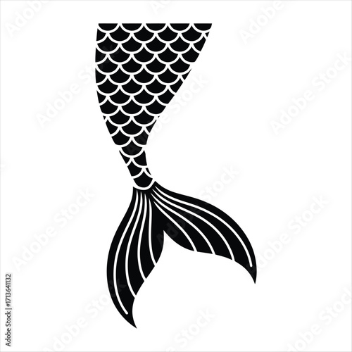 Elegant mermaid tail vector illustration design element in black color