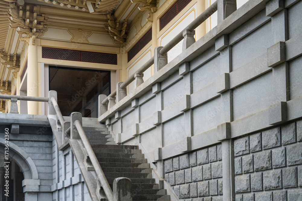 Obraz premium exterior of the traditional Korean building with the stone staircases and wall