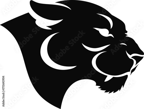Fierce panther head silhouette black white
