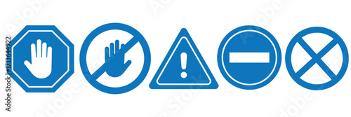 Set stop red sign icon with white hand, do not enter. Warning stop sign stock of vector illustration.