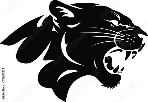 Black panther head roaring vector silhouette snarling