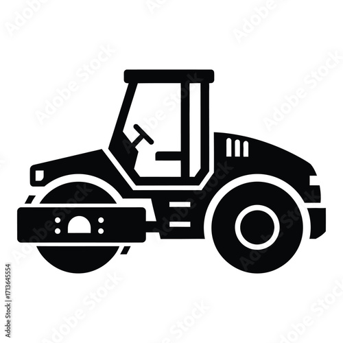 Heavy duty road roller machine construction vehicle equipment icon symbol