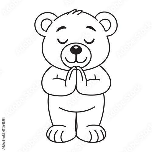 line art of bear paying respect cartoon vector