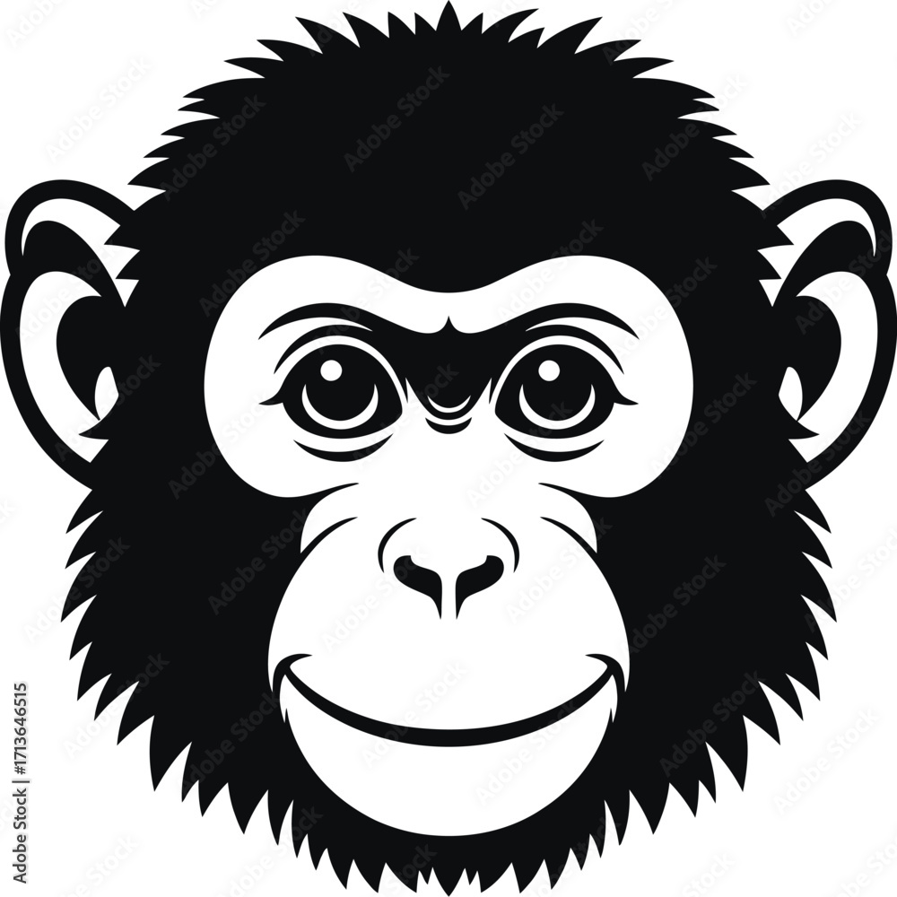 Fototapeta premium Black monkey face vector silhouette chimpanzee primate