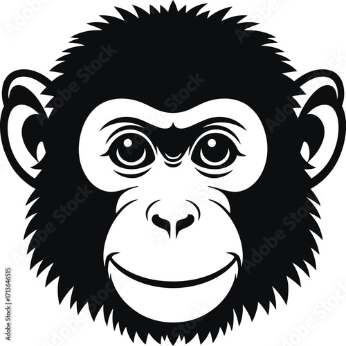 Black monkey face vector silhouette chimpanzee primate