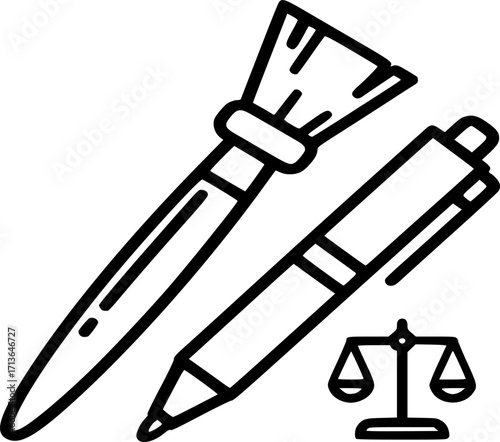 Stationary icon with brush, pen, scale icon line art vector