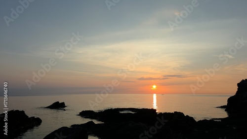 Summer seascape, dawn sunrise, beautiful sky colors, sun, sea, cloud background, beautiful sunrise scenery, Jeongdongjin sea, South Korea
- 여름 자연, 새벽 일출, 아름다운 하늘, 태양, 바다, 구름 배경, 멋진 해돋이 풍경, 정동진 바다, 한국