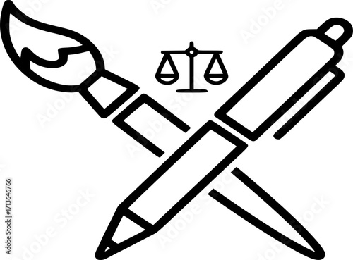 Stationary icon with brush, pen, scale icon line art vector