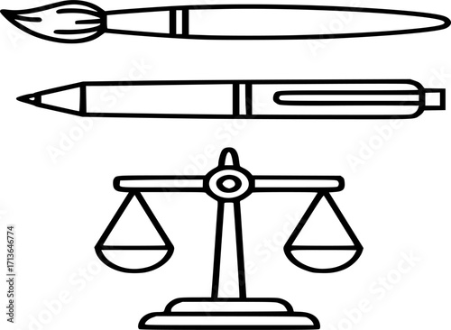 Stationary icon with brush, pen, scale icon line art vector
