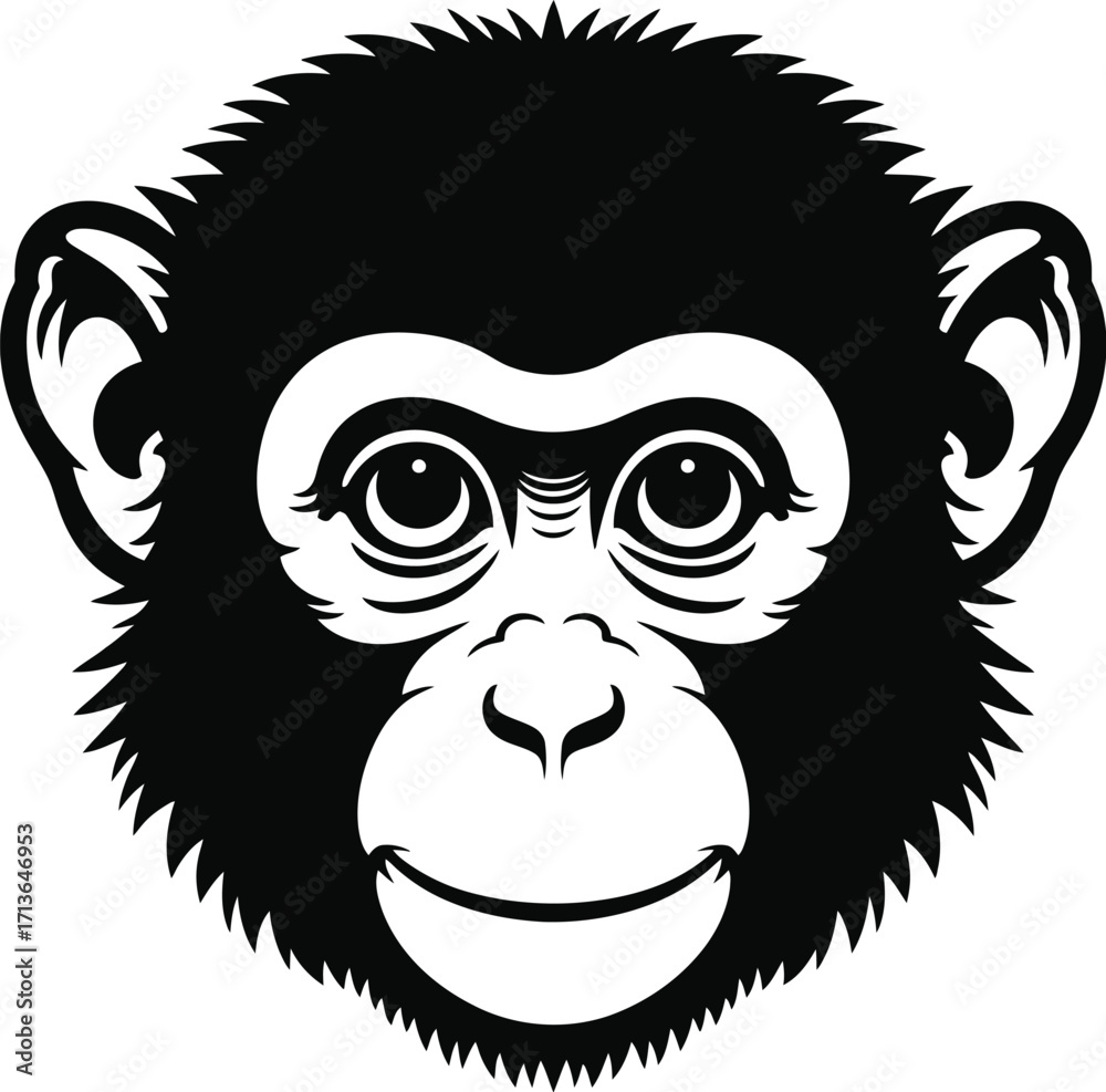 Obraz premium Black chimpanzee face vector silhouette primate animal