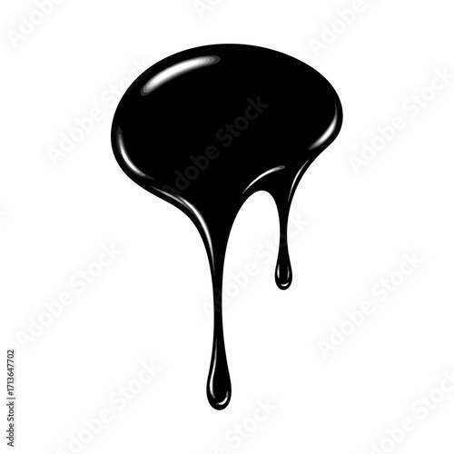 Black liquid dripping silhouette isolated on white background