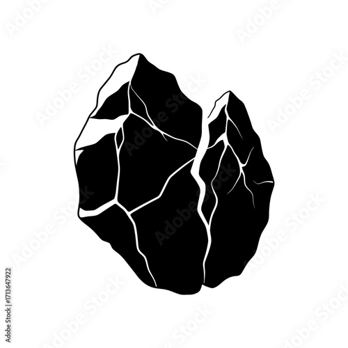 Cracked rock silhouette isolated on white background