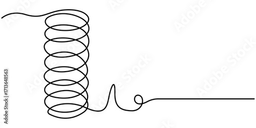 Compression Springs continuous one line drawing. Arrow Through The Spring Symbol outline illestration. 