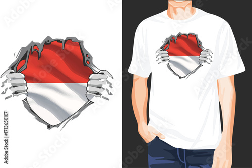 Indonesia flag on chest t-shirt design