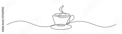 Coffee cup one line art drawing illustration