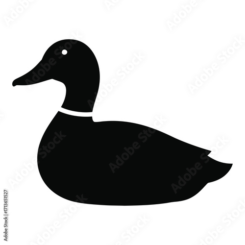Simple black silhouette of a mallard duck floating peacefully