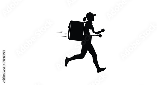 Silhouette of a delivery person rushing with a large pizza box