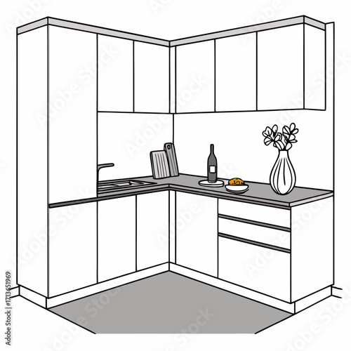 Modern kitchen corner with sleek cabinets
