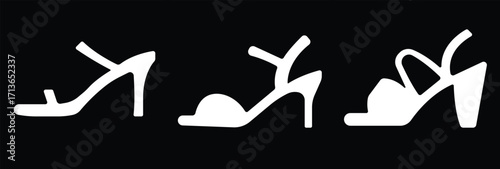 Art & IllustrationLadies shoes icon set.women's shoes footwear and elegant style and design trends.wedge heels sketch icon line art vector illustration..leather shoes heel icon black and white icon se