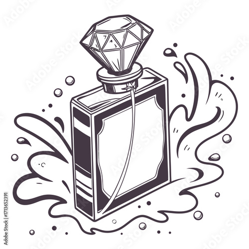 Elegant perfume bottle with diamond stopper and splash