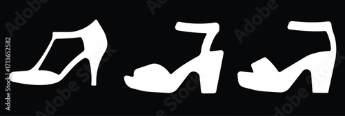Art & IllustrationLadies shoes icon set.women's shoes footwear and elegant style and design trends.wedge heels sketch icon line art vector illustration..leather shoes heel icon black and white icon se