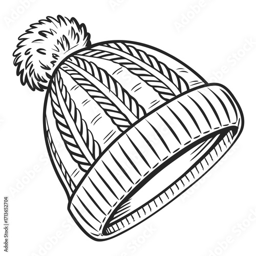 Black and white sketch of a winter hat